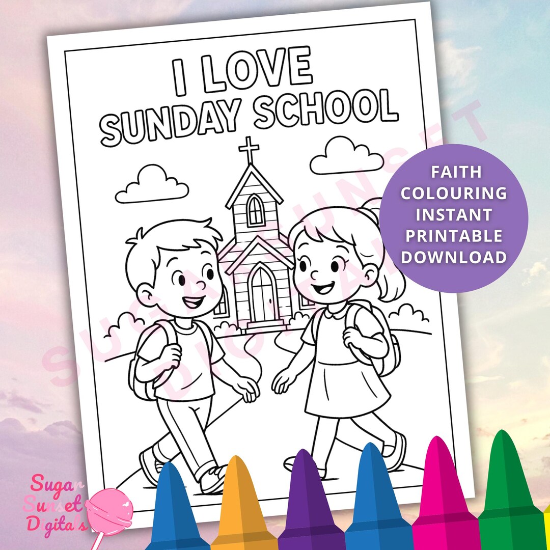 I Love Sunday School Coloring Page Christian Kids Printable Bible ...