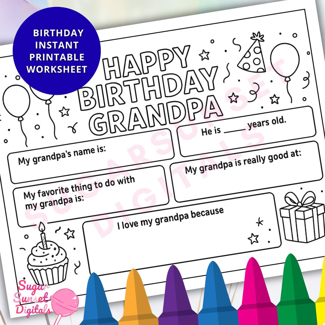 Happy Birthday Grandpa Coloring Page Printable Birthday Card for ...