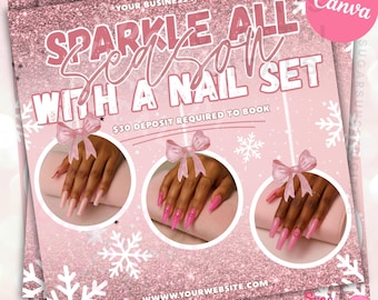 Pink Ornament Christmas Nail Booking Flyer Holiday Nail Appointment Template