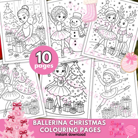 Ballerina Christmas Colouring Pages Printable Holiday Coloring Sheets for Kids & Adults Dance Festive Art