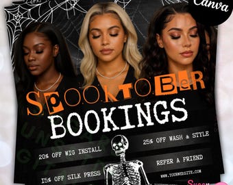 Halloween Beauty Salon Flyer Template, October Promo (Editable Canva, Digital Download)