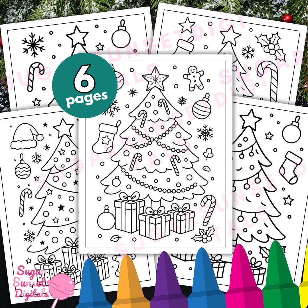 Christmas Tree Coloring Pages | Holiday Activity Sheets (PDF) - Etsy