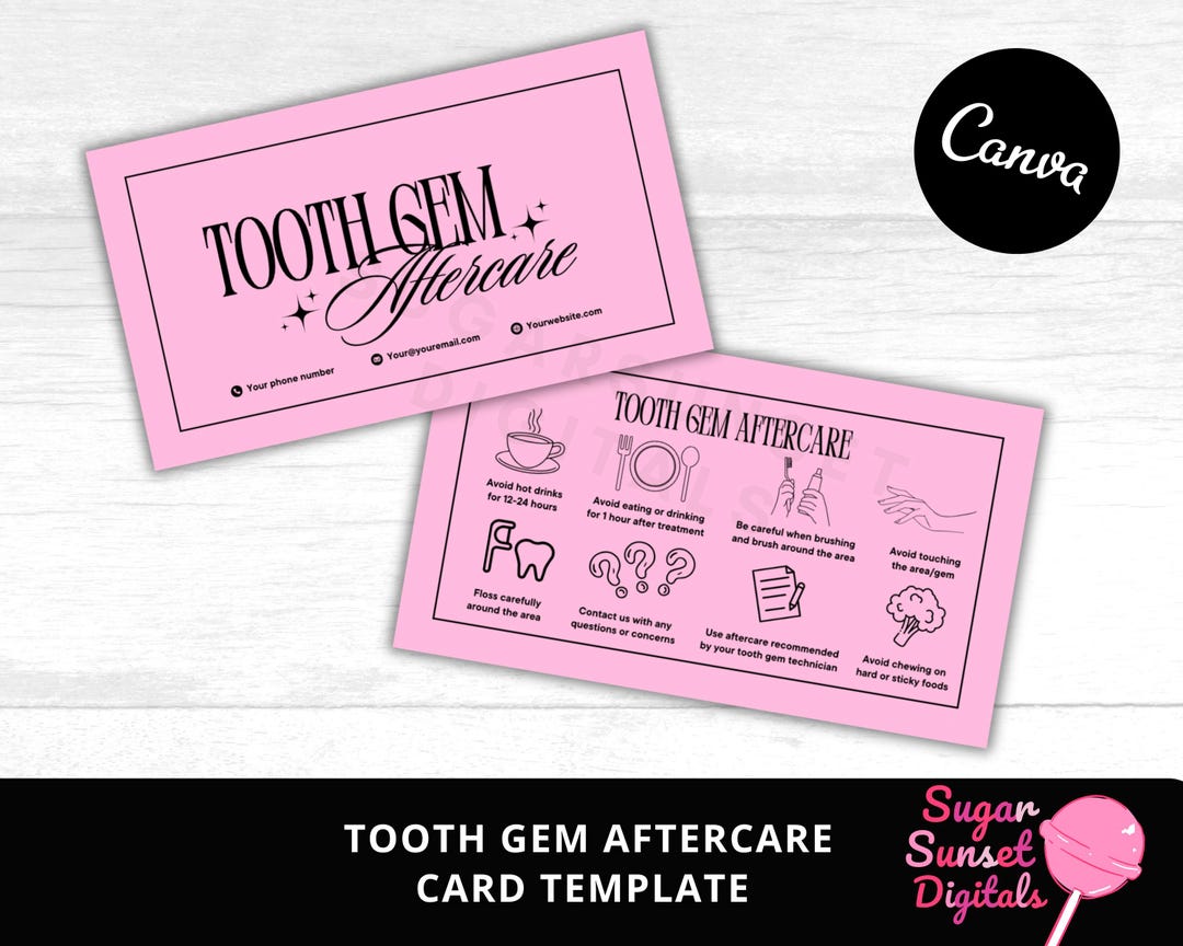 Tooth Gem Aftercare Card: Editable Tooth Bling Instructions (digital ...
