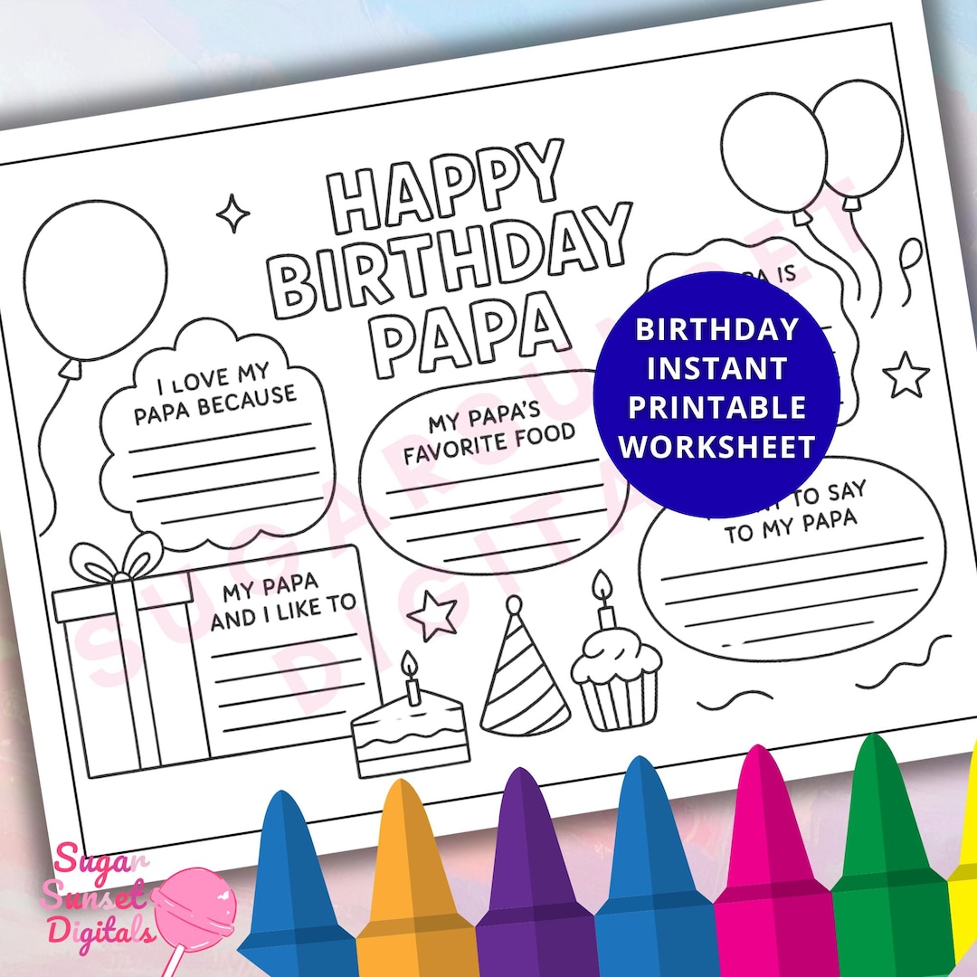 Happy Birthday Papa Coloring Sheet Printable Kids Activity - Etsy UK