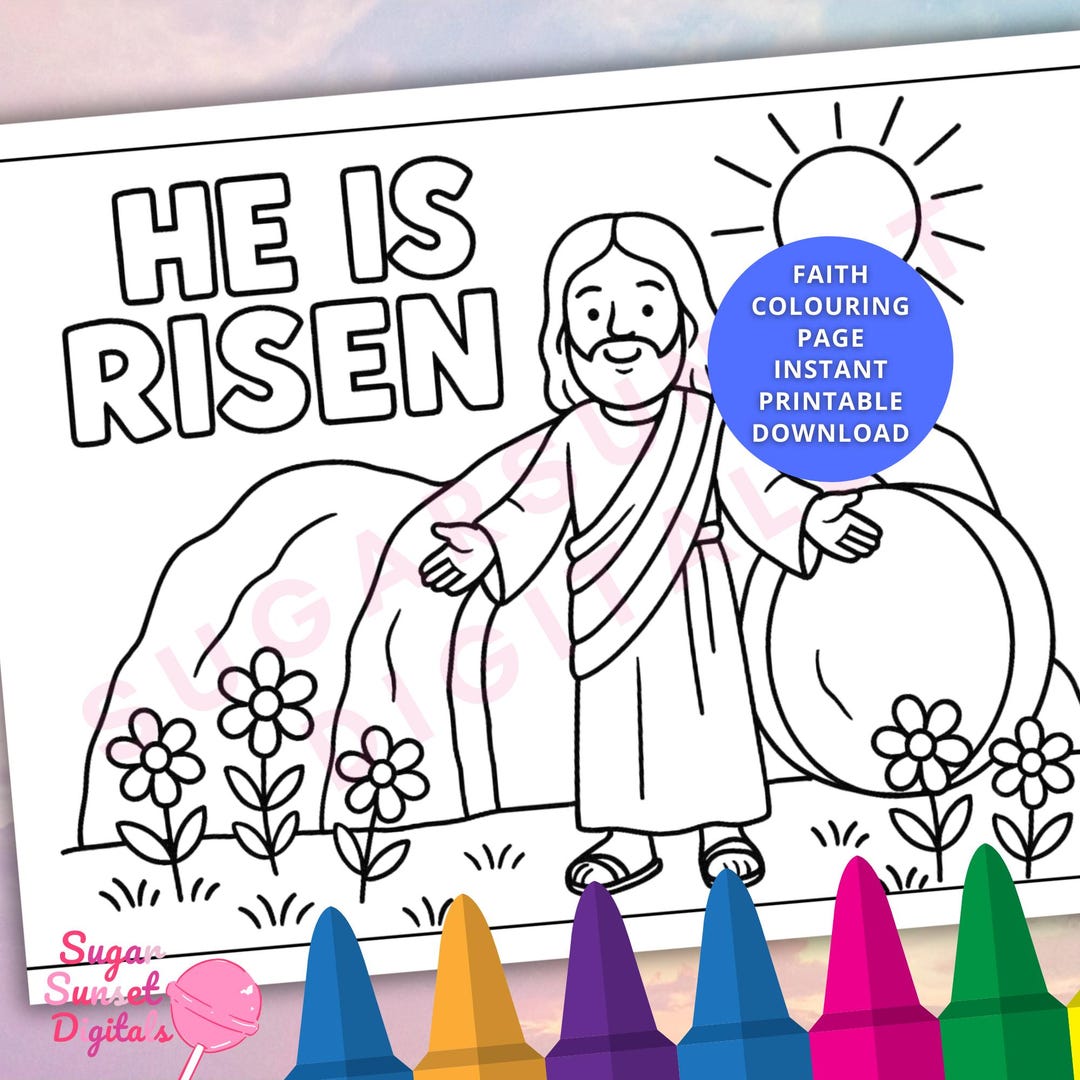 He is Risen Easter Coloring Page, Religious Kids Activity (digital ...