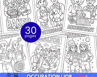 Páginas para colorear de trabajos y ocupaciones para niños. Hojas imprimibles de actividades profesionales.