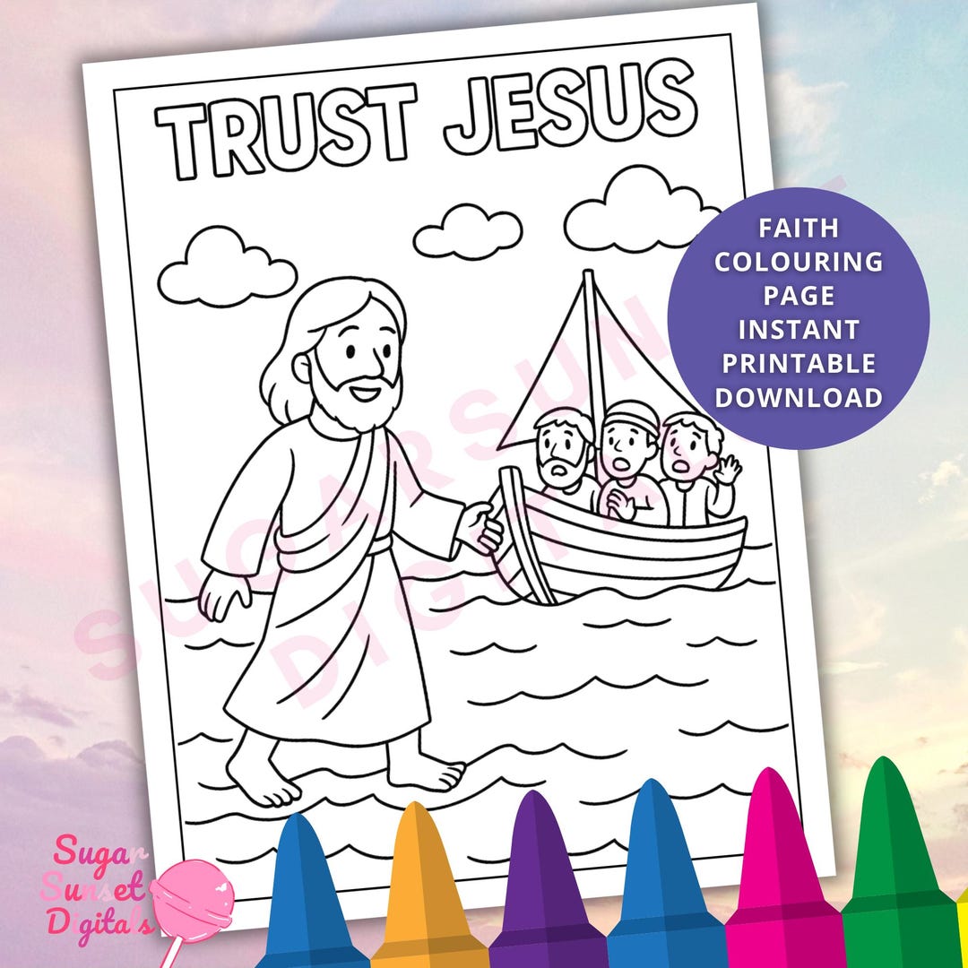 Jesus Walks on Water Coloring Page | Bible Story Kids Activity (digital ...