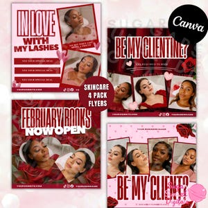 Valentine's Day Lash Flyer Templates, Lash Tech Canva Flyers (Set of 4) (Digital Download)