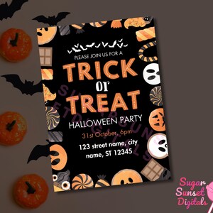 Editable Halloween Party Invitation Template: Trick or Treat, Costume Party (PDF Download
