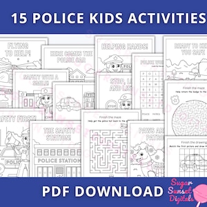 Police Themed Kids Activities Printable Coloring Pages, Mazes, Word Search & Worksheets