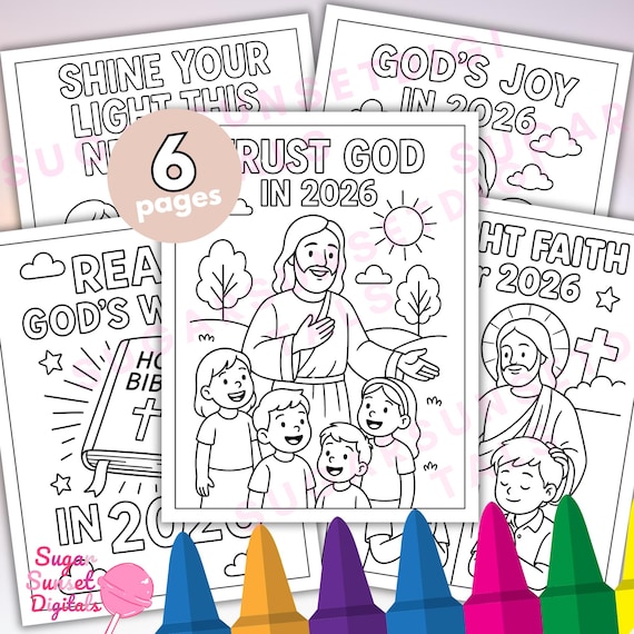 New Year 2026 Bible & Faith Coloring Pages for Kids Printable Christian Activity Sheets