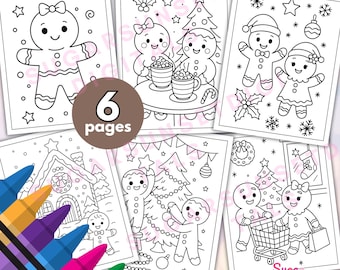 Gingerbread Coloring Pages Christmas Holiday Coloring Sheets Kids Winter Activity Printables Instant Download PDF