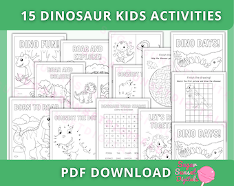 Activiteitenpakket dinosaurus voor kinderen Kleurplaten, woord zoeken en afdrukbare werkbladen Dino Fun