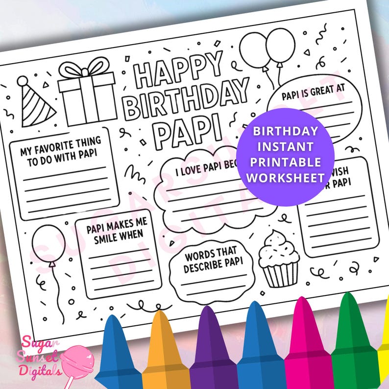 Birthday Papi Coloring Page, Fillable Activity (PDF Printable) - Etsy