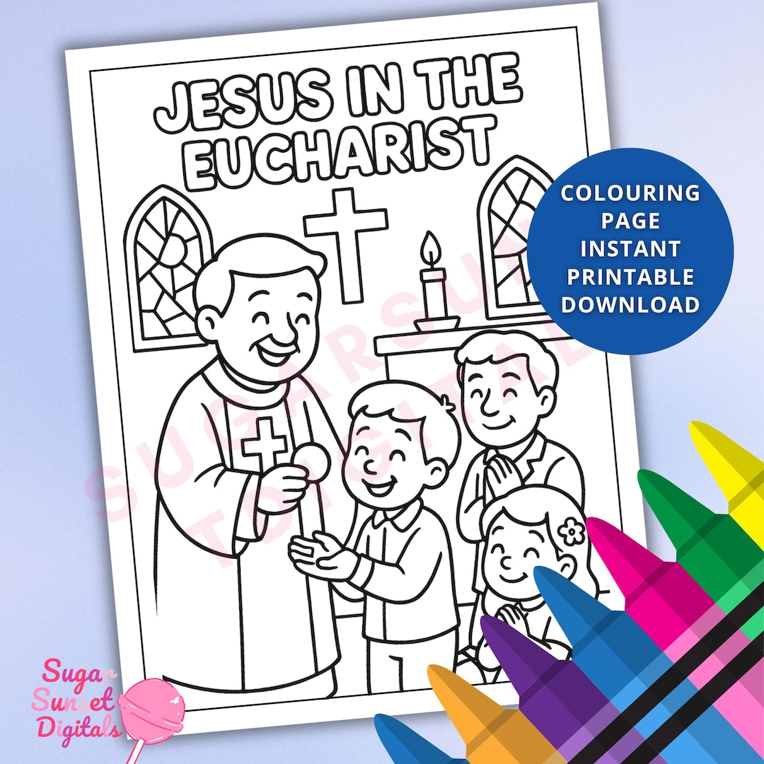First Communion Jesus Eucharist Coloring Page, Catholic Kids Craft (PDF ...