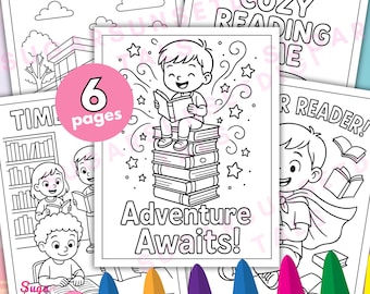 Library & Reading Coloring Pages Printable – Kids Literacy Activity – Classroom PDF Download