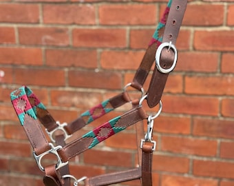 Handgefertigte Braun Leder Pferdehalfter Grün und Bordeaux Farbe