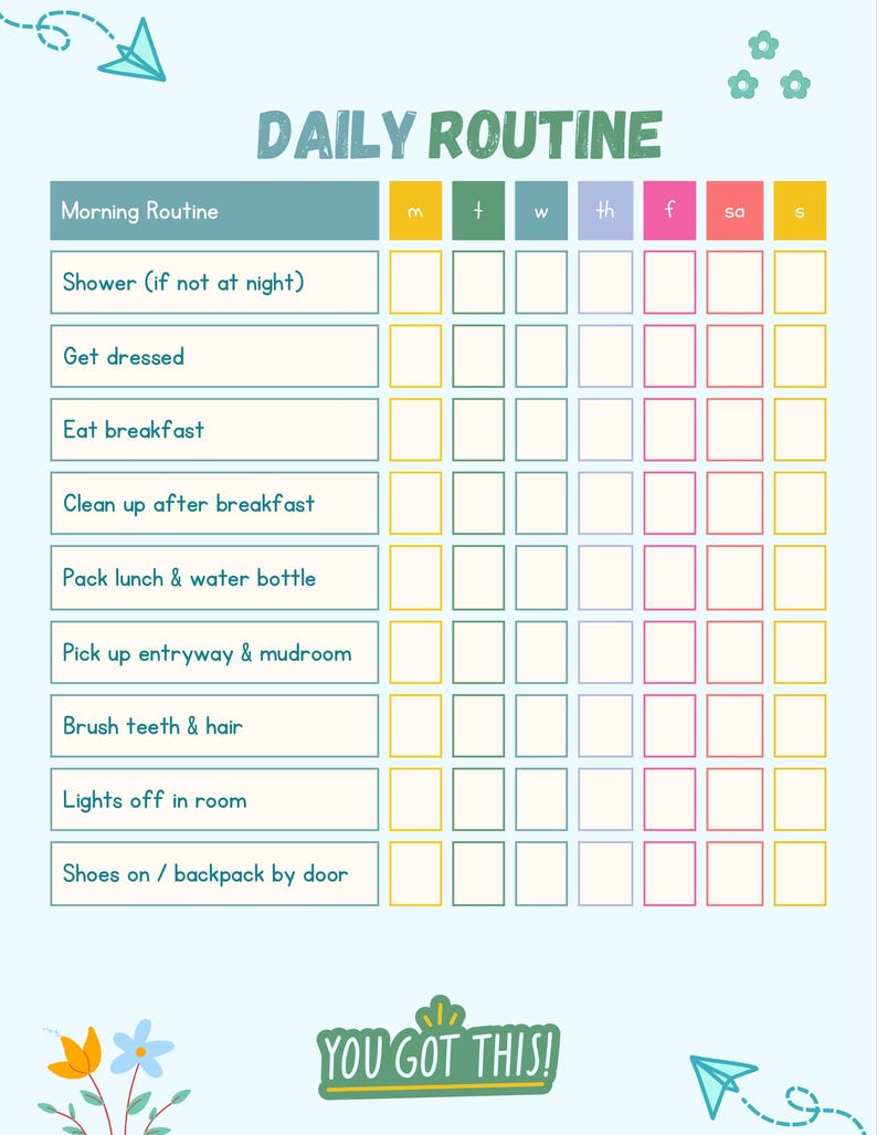 Daily Routine Chart Printable for Kids (digital Download) - Etsy