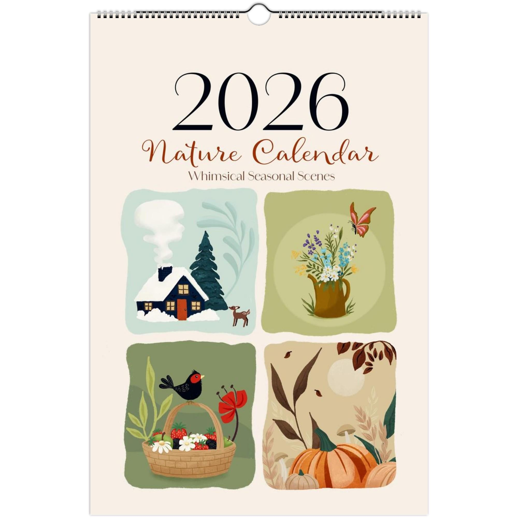 Whimsical Folk Art Calendar Colorful Floral Illustration With Nature