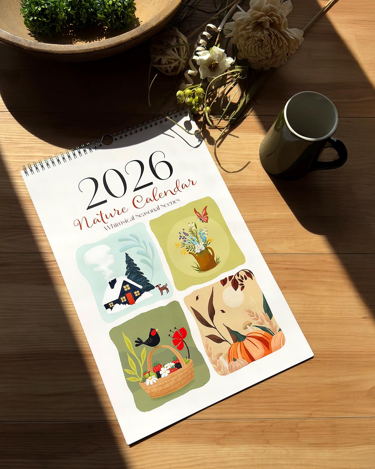 Whimsical Folk Art Calendar Colorful Floral Illustration With Nature