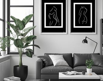 Minimalist Female Silhouette Art Prints: Black and White Line Art (Digital Download)