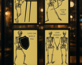 Funny Skeleton Love Quotes, Printable Digital Wall Art, Minimalist Retro Gothic Decor