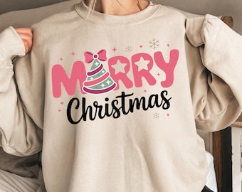 Retro Merry Christmas PNG, Girly Shirt Sublimation (Digital Download)