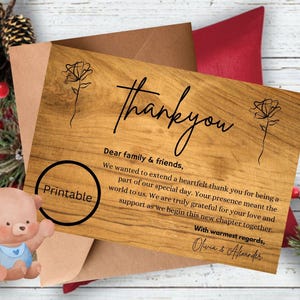 Printable Wooden Design Thank You Card Floral Thank You Card Flower Thank You Card  Print at Home Thank You Card For Her Digital Download