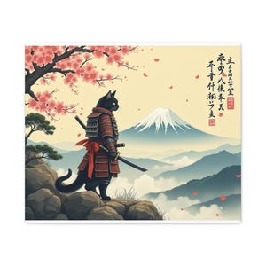 Canvas Wall Art, Samurai Cat Painting, Japanese Ukiyo-e Inspired Decor, Edo Period Woodblock Print, Samurai Armor Cat, Katana Sword Art, Mt