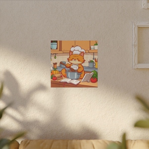 Canvas Print, Orange Cat Chef Kitchen Decor Wall Art, Cute Cat Cooking Illustration, Chef Cat Cartoon Print, Kitchen Wall Decor, Cat Lover