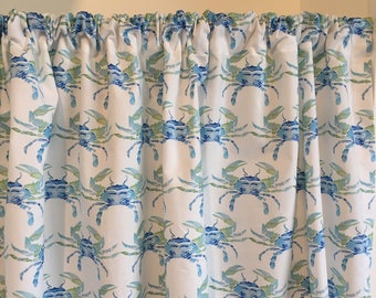 Blue Crab Cafe Valance, Curtains, Window Treatments for Kitchen, Bedroom or Bathroom