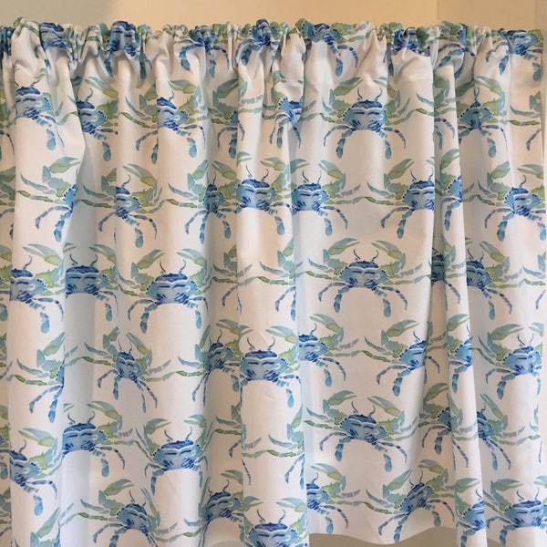Blue Crab Cafe Valance, Curtains, Window Treatments for Kitchen, Bedroom or Bathroom