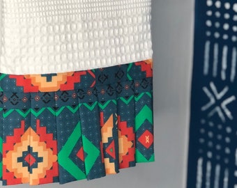 New Southwest Triangle Design! Orange Red, Blue, Gold, Green and Orange Hand Towel for Your Favorite Cook. Matching Note Card Too!