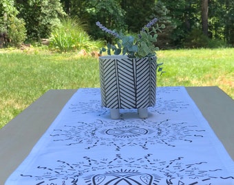 White and Black Graphic Sun Table Runner Cotton Fabric