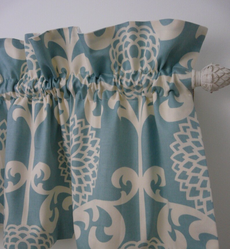 Blue Valance Light Blue and Cream Ruffled Valance Home Decor Etsy