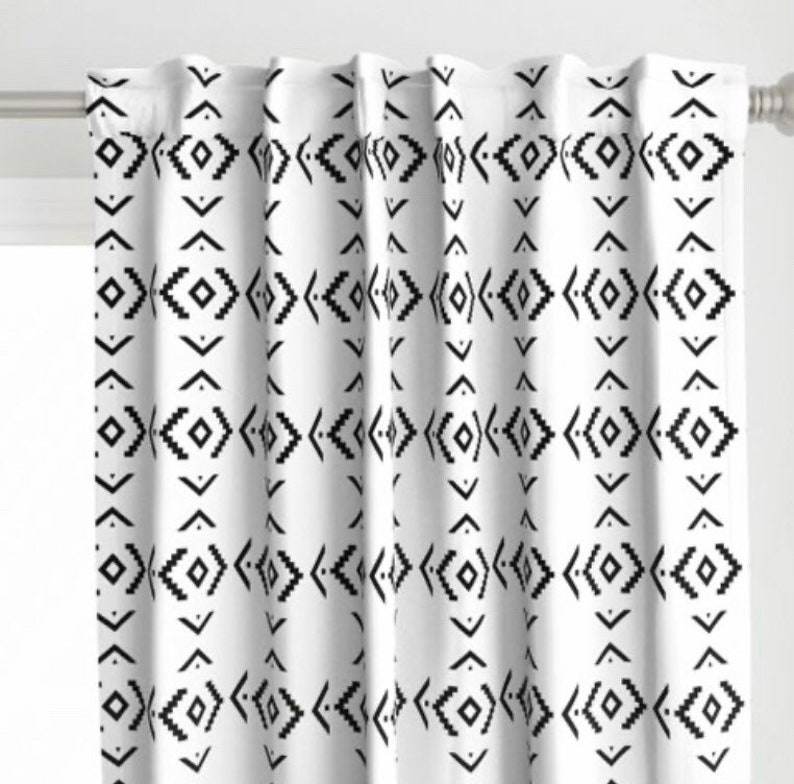 Crisp Black and White Southwestern Design Valances or Curtains, Window treatments for Home image 9