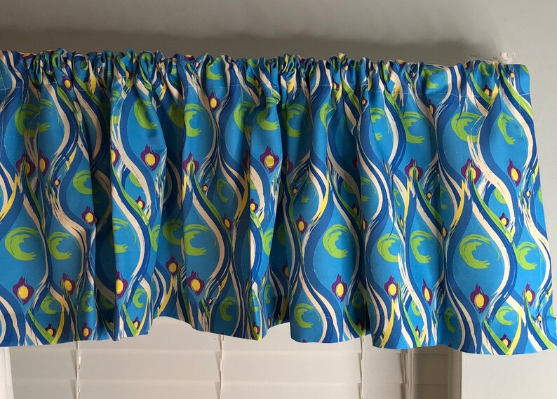 Turquoise Curtain Royal Turquoise Yellow Blue Valance for Etsy