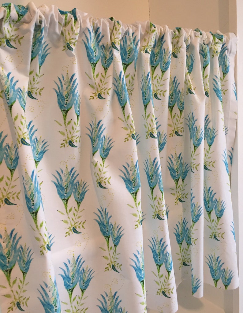 Pretty Turquoise & Lime Green Cafe Valance, Curtains, Window Treatments for Kitchen, Bedroom or Bathroom image 1