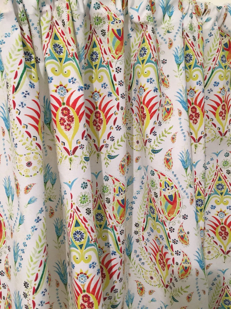 Paisley Turquoise, Red, Yellow, Lime Green Cafe Valances, Window treatments, kitchen curtain, bathroom or bedroom valance or curtains image 4