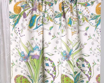 Bohemian Iris Paisley Purple, Turquoise and Lime Green Floral Design, Valances  or Curtains for Bedroom, Kitchen, Living or Dining Room!