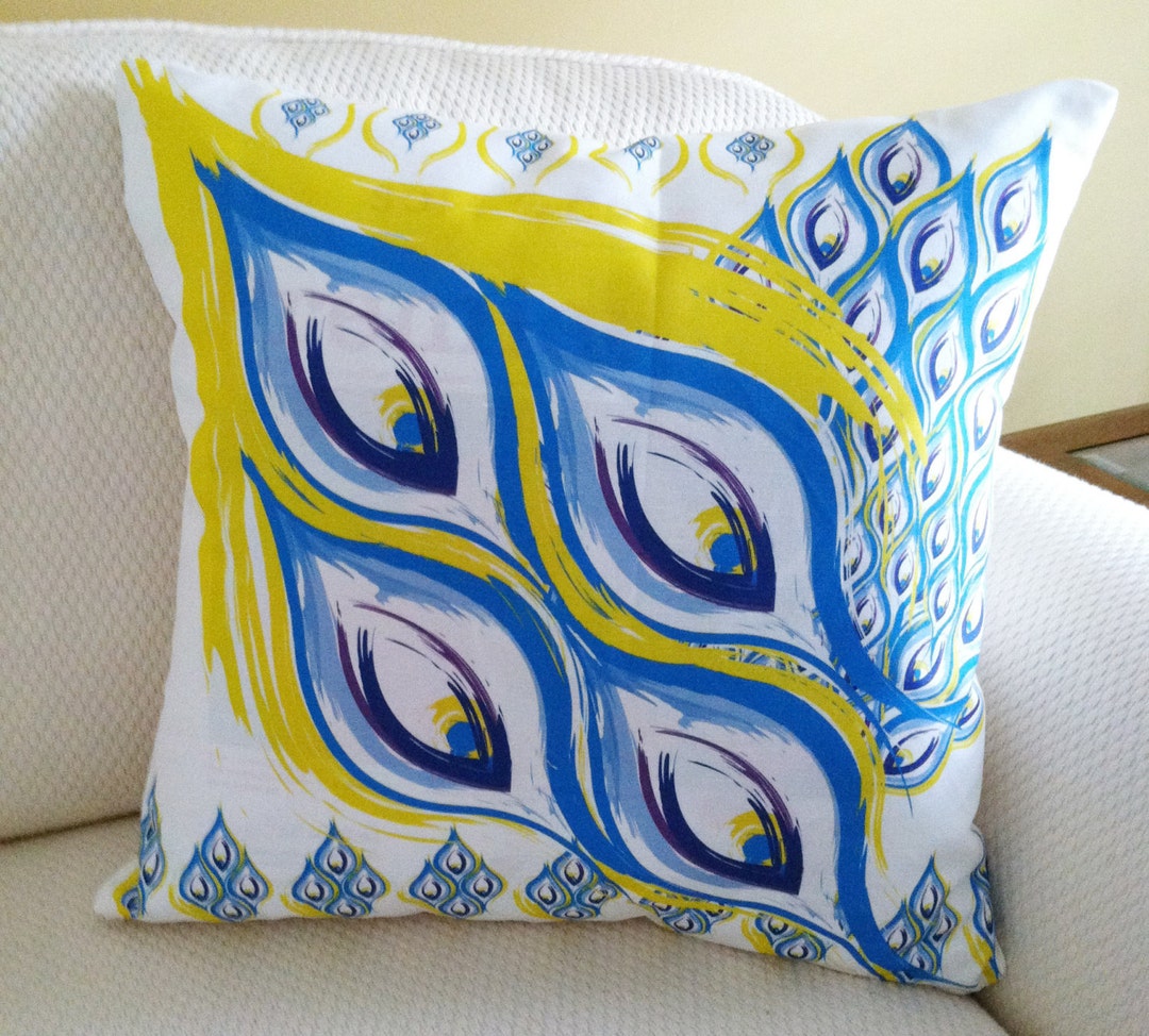 Turquoise Pillowyellow Sofa Pillow Turquoise Peacock Etsy