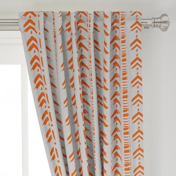 Abstract Orange And Gray Geometric Brush Stroke Curtain Etsy