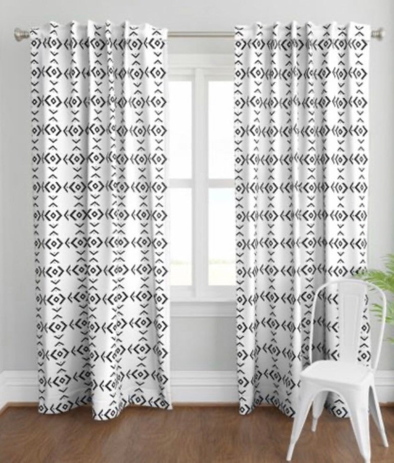 Crisp Black and White Southwestern Design Valances or Curtains, Window treatments for Home image 8