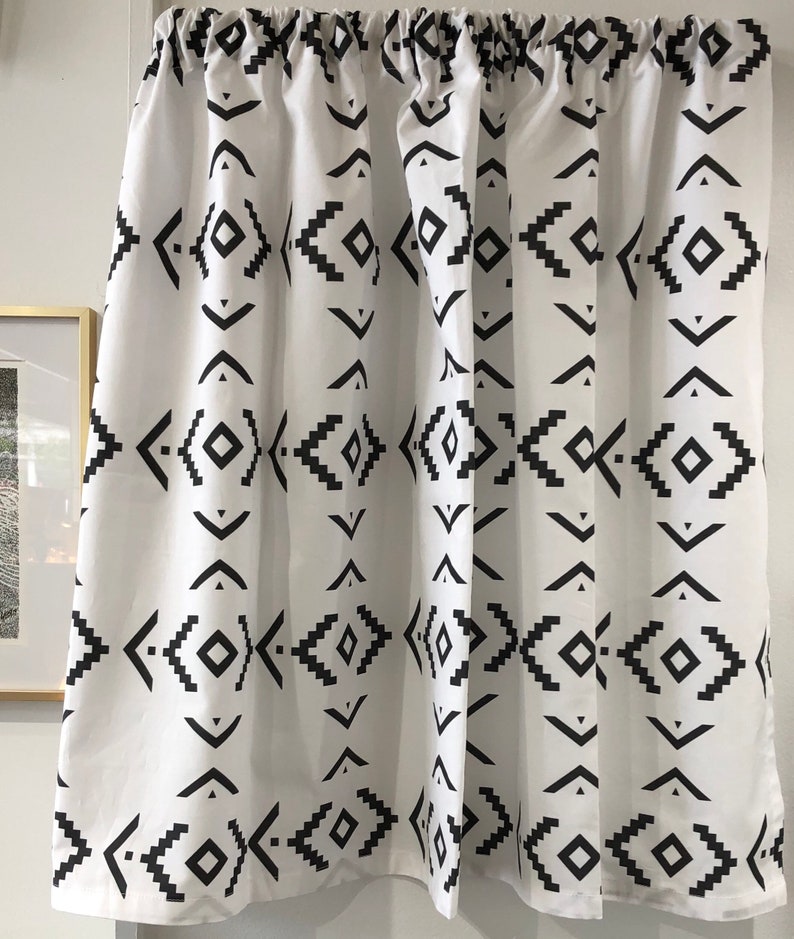 Crisp Black and White Southwestern Design Valances or Curtains, Window treatments for Home image 1