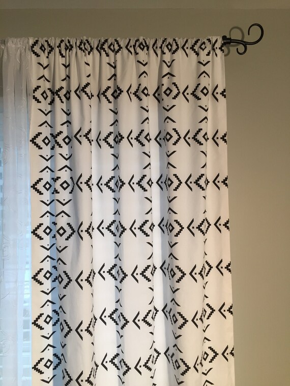 Crisp Black And White Southwestern Design Curtains Window Etsy