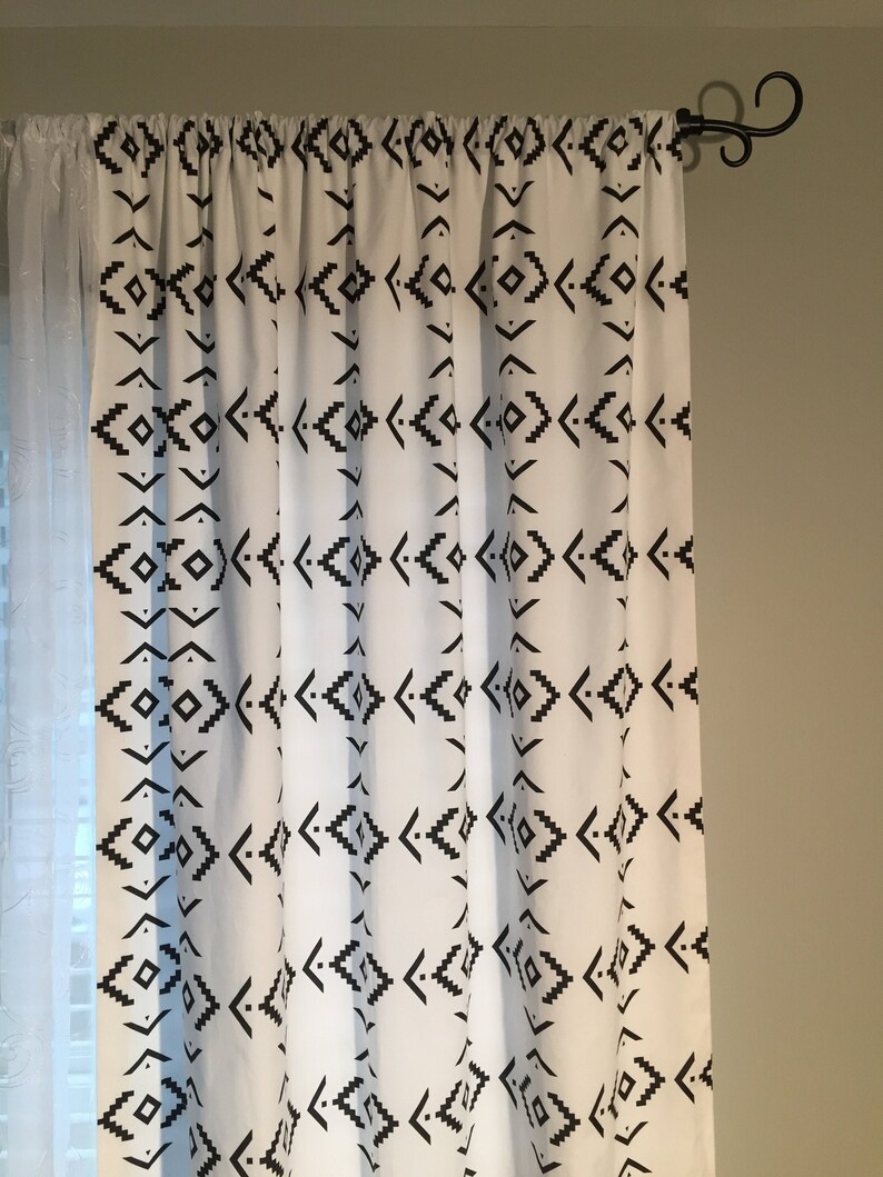 Crisp Black and White Southwestern Design Valances or Curtains, Window treatments for Home image 3