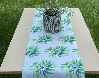 Table Runner, Green Floral Original Watercolor Painting Printed on Eco Canvas Fabric, Custom Orders Welcomed!