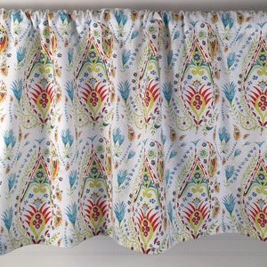 Paisley Turquoise, Red, Yellow, Lime Green Cafe Valances, Window treatments, kitchen curtain, bathroom or bedroom valance or curtains image 1