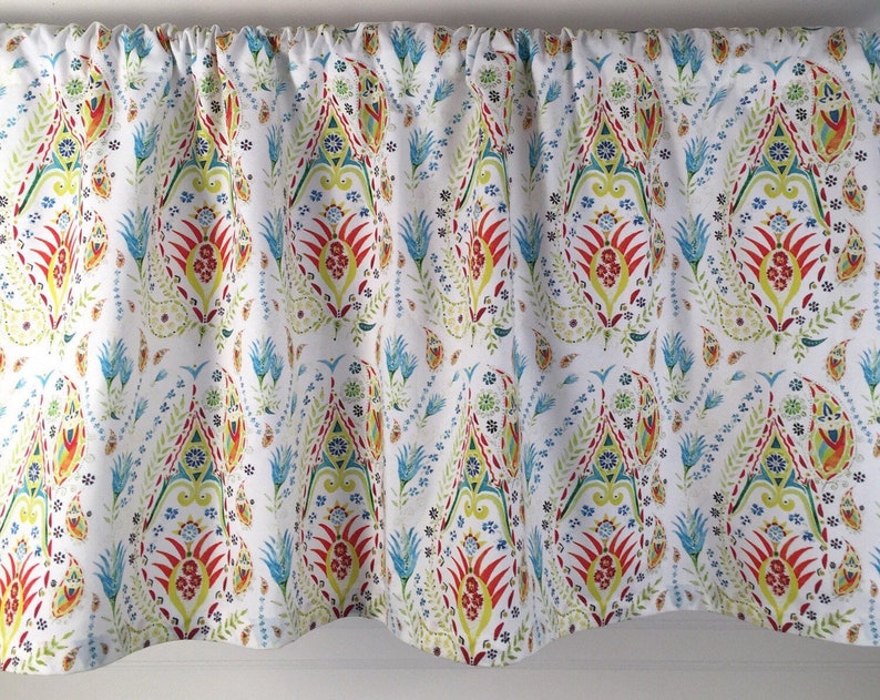 Paisley Turquoise, Red, Yellow, Lime Green Cafe Valances, Window treatments, kitchen curtain, bathroom or bedroom valance or curtains image 1