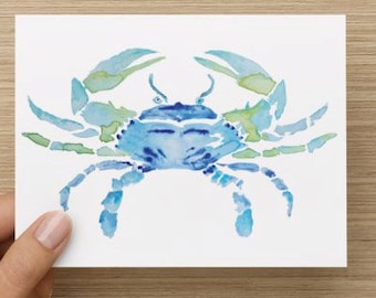 Beach Note Cards, Coastal Home, Maryland Crab, Blue Crab Thank You Card, Watercolor Beach Crab, CUSTOM REQUESTS Welcomed